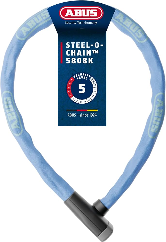abus-fahrradschloss-430xup-1.jpg ABUS Kettenschloss Steel O Chain 5805K, 75 cm, Blau | Fahrradschloss mit 5 mm Vierkantkette, Textilschlauch zum Lackschutz, Spezialstahl : Amazon.de: Sport & Freizeit – Bild 1