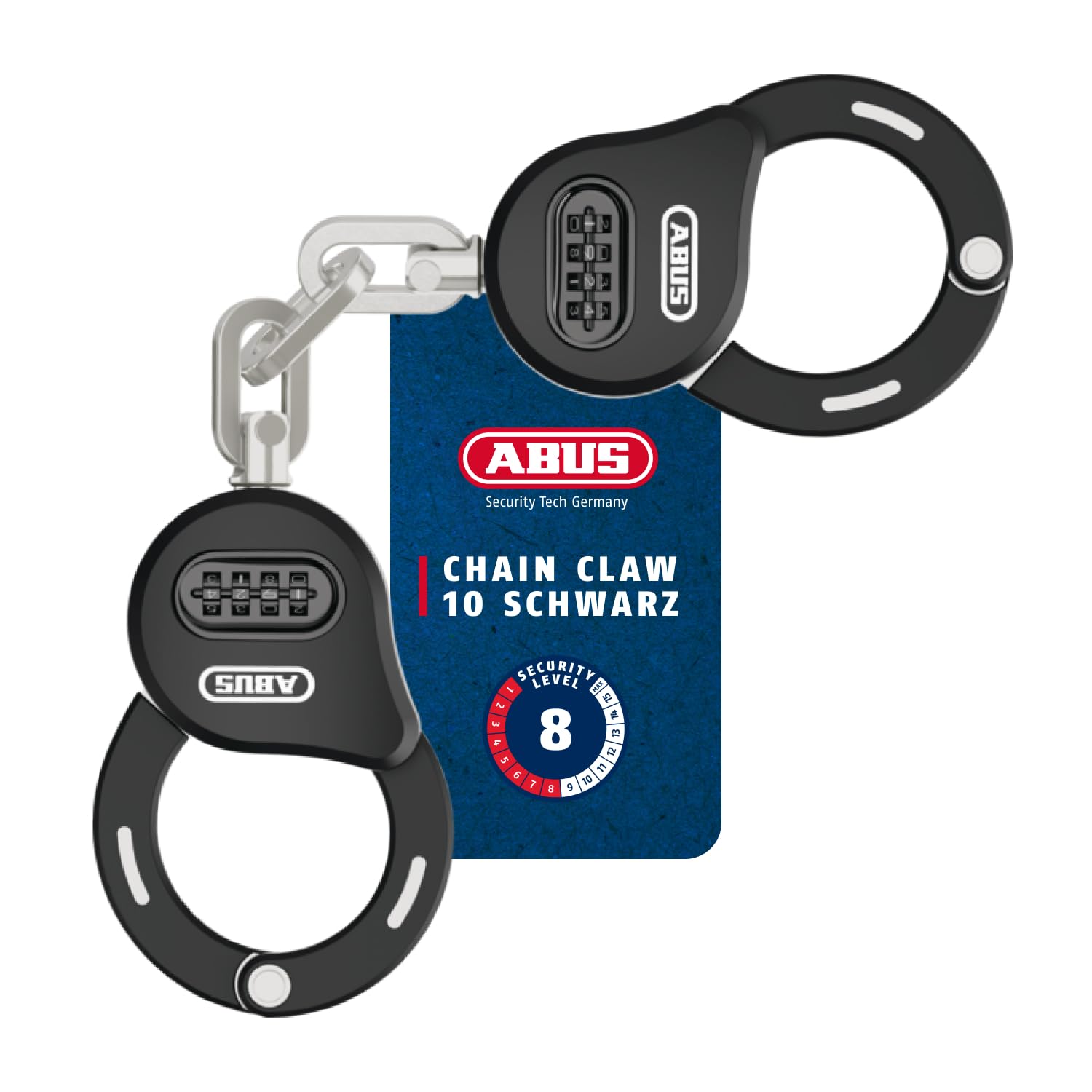 abus-schloss-900vkr-1.jpg ABUS Handschellenschloss Chain Claw 10 – Fahrradschloss zur Sicherung von Fahrrad, E Scooter und Roller – 47 cm lang – mit Zahlencode – Schwarz : ... – Bild 1
