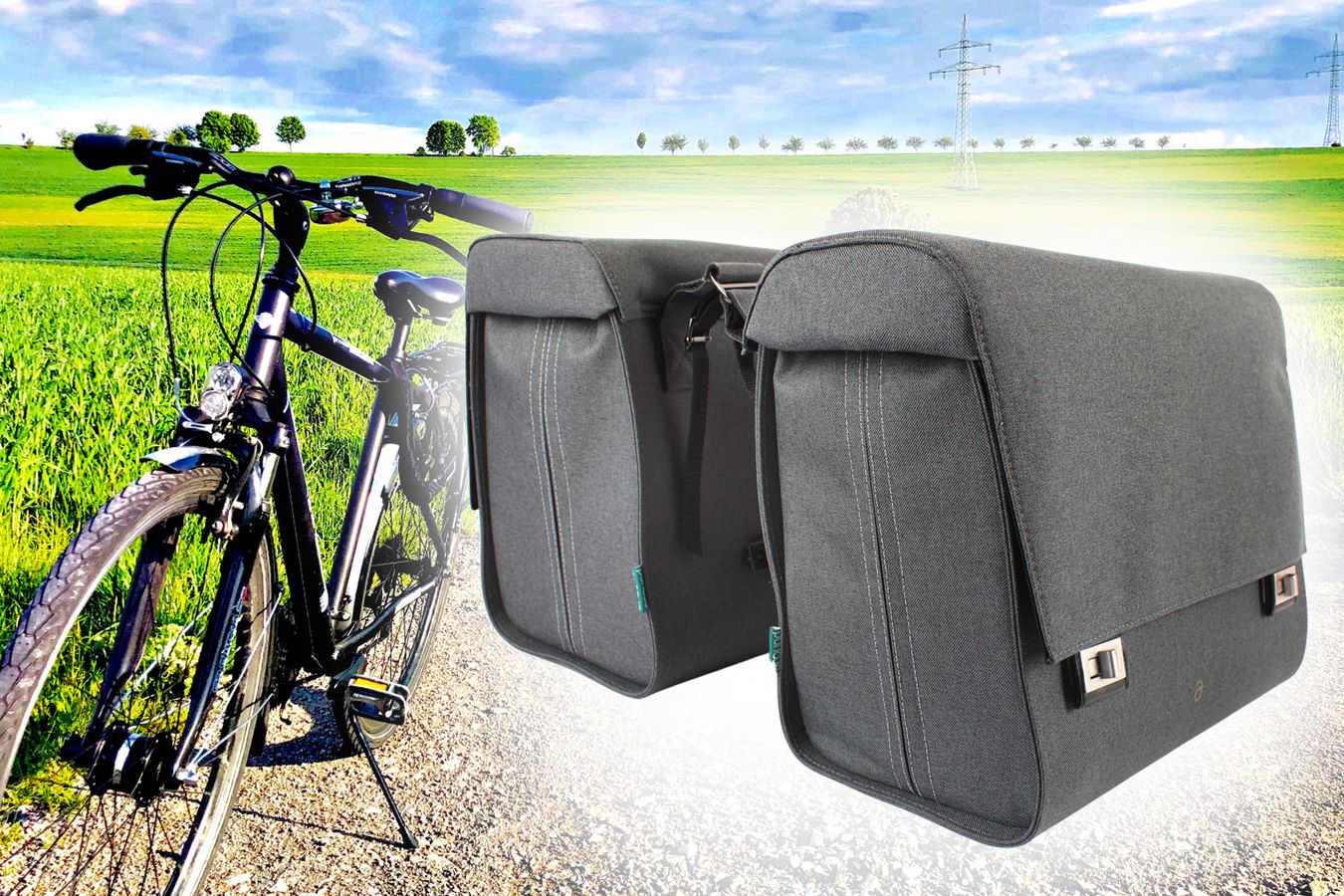 fahrrad-gepaecktraegertasche-650rgo.jpg Fahrrad Tasche Gepäckträger, doppelte Gepäckträgertasche Fahrradtasche 2x 23 Liter, Abstand justierbar 15 25cm, wasserfest, stabiles case – Bild 1