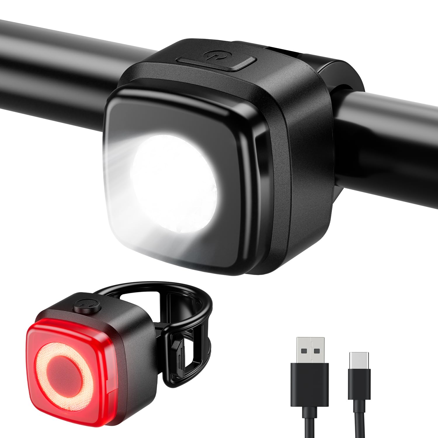 fahrrad-lichter-164rug-1.jpg OnMeto Fahrradlicht Set, IPX5 Wasserdicht Frontfahrrad Lampe Rücklicht Fahrrad licht Set,USB Type C Wiederaufladbares Fahrradleuchten Set für Fahrrad ... – Bild 1