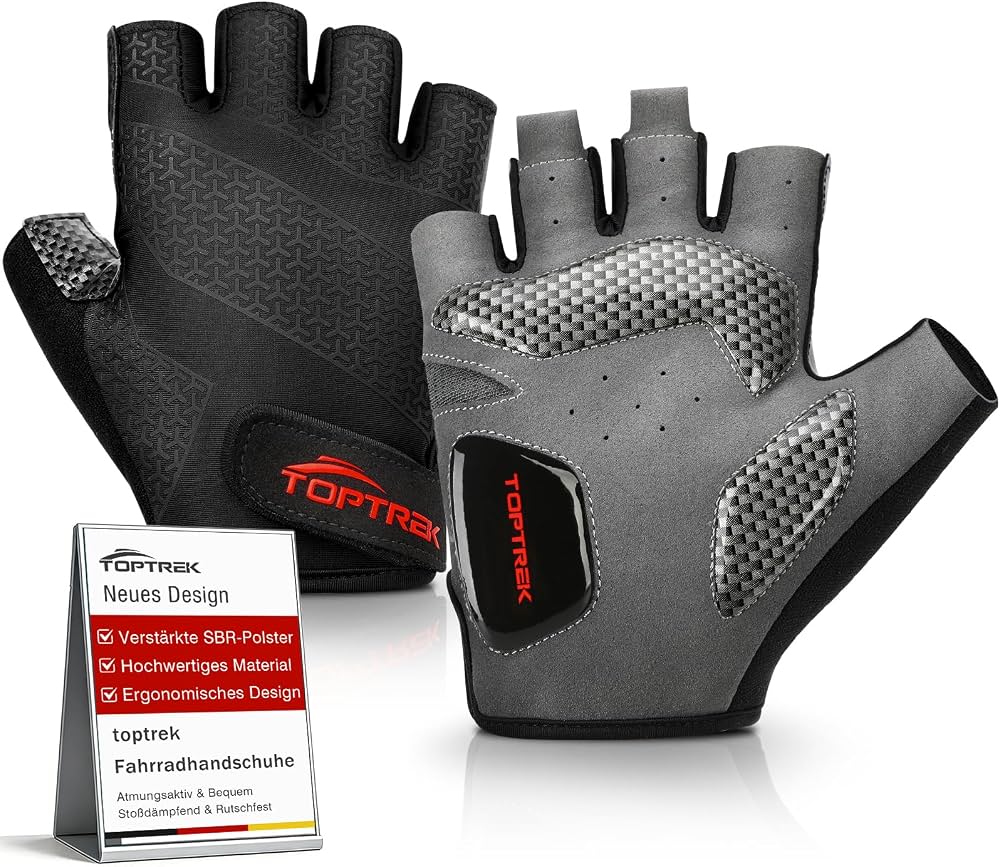 fahrradhandschuhe-518dfo-1.jpg toptrek Fahrradhandschuhe Herren Damen mit 6mm SBR Polstern MTB Handschuhe | Atmungsaktive Halbfinger Fahrrad Handschuhe Sommer, rutschfeste & Stoßdämpfende Radhandschuhe für Rennrad/MTB/Fitness : Amazon.de: Fashion – Bild 1