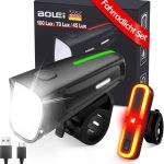 BOLEi Fahrradlicht Set 100 LUX, StVZO, USB, IPX5, mit Bremslicht Funktion | Batterieanzeige, blendfreies Design, 100/70/45 LUX, für Radfahren, ...