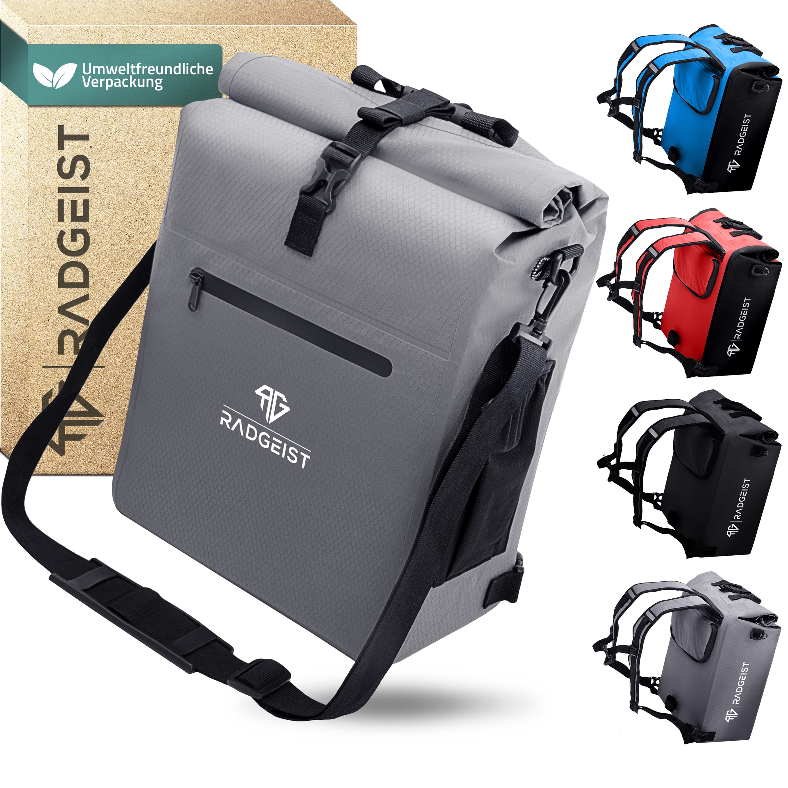 fahrradrucksack-gepaecktraeger-228wja.jpg RADGEIST 3in1 Fahrradtasche für Gepäckträger Fahrrad Rucksack Gepäckträgertasche Umhängetasche mit Laptopfach wasserdicht 25L grau : ... – Bild 1