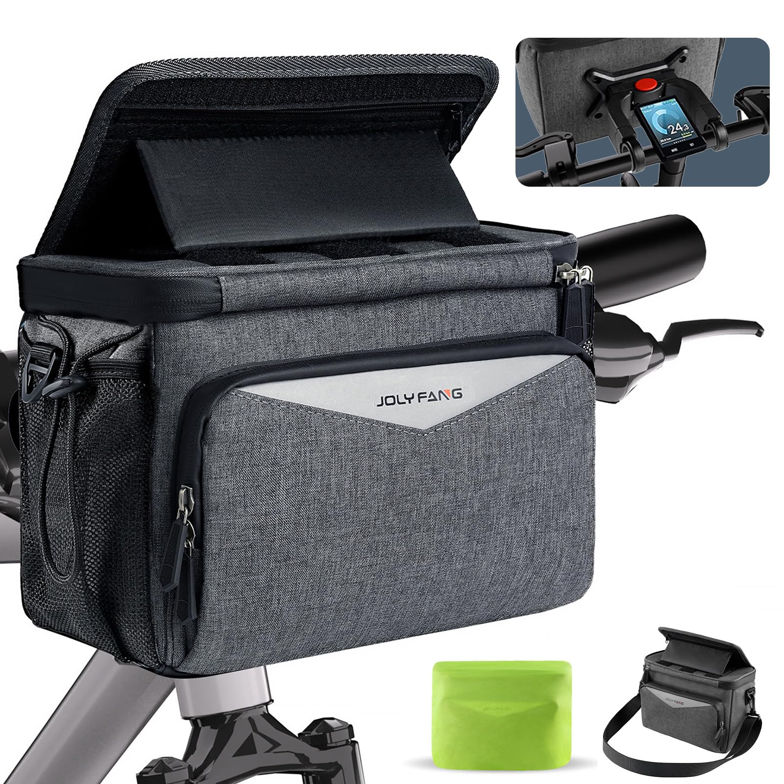 fahrradtasche-lenker-444spi-1.jpg JOLY FANG Lenkertasche Fahrrad mit Lenkeradapter, 5,2L Wasserdichte Fahrradtasche Lenker mit Handyhalterung Touchscreen, Abnehmbarer Schultergurt ... – Bild 1