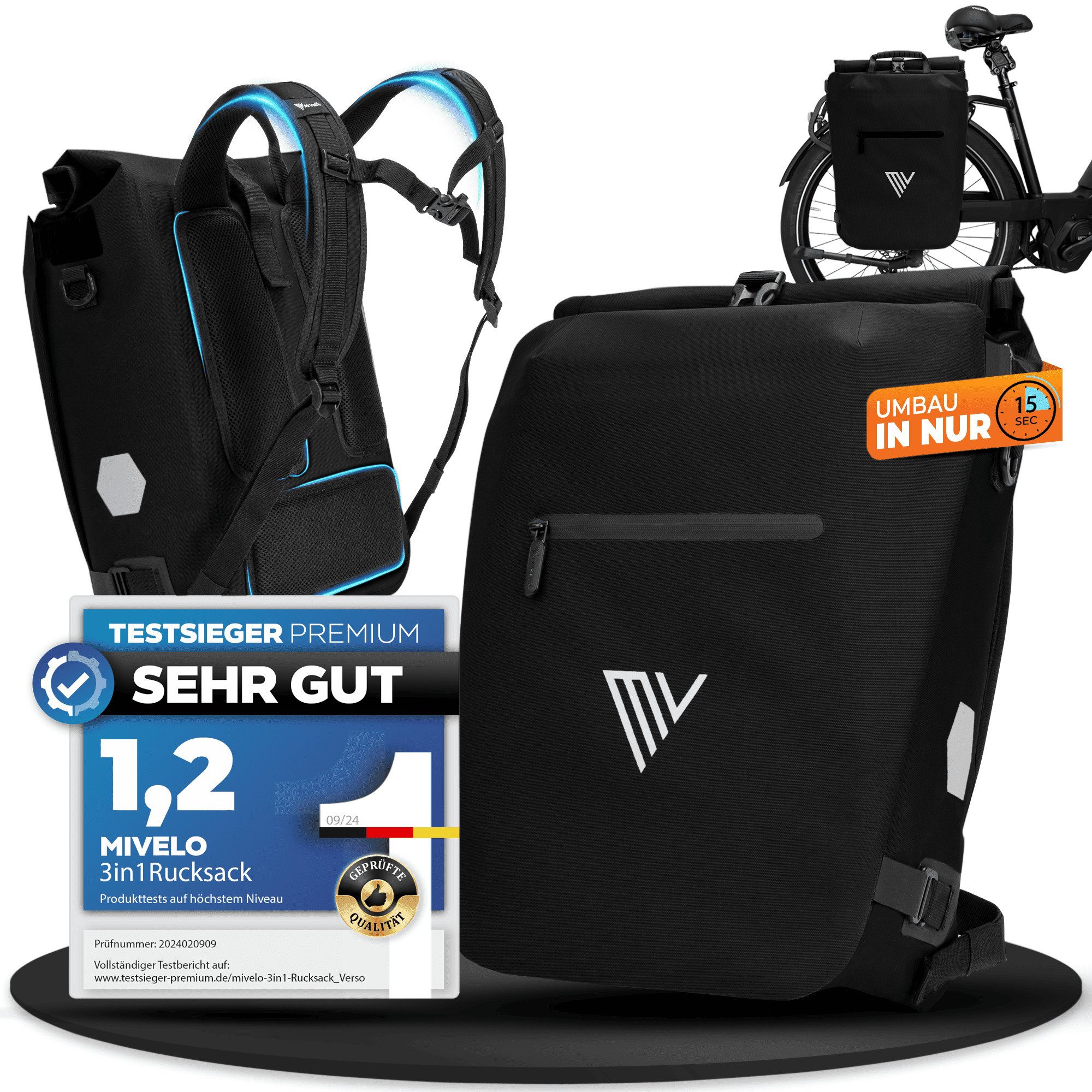 fahrradtasche-rucksack-099rio-1.jpg MIVELO Fahrradtasche Rucksack Kombination für Fahrrad Gepäckträger wasserdicht, geräumiges Hauptfach, Fahrrad Packtasche – Bild 1