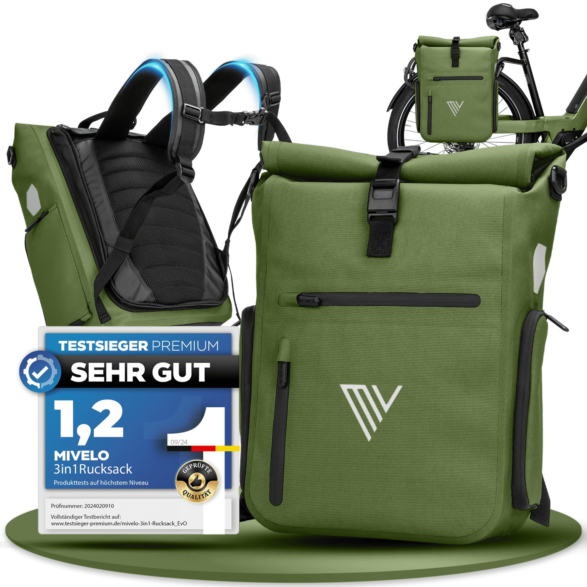 fahrradtaschen-wasserdicht-810pjs-1.jpg MIVELO Fahrradtasche 3in1 Gepäckträgertasche mit Rucksackfunktion Schultergurt wasserdicht, geräumiges Hauptfach, Außentaschen, Laptopfach, Fahrrad Packtasche – Bild 1