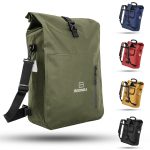 Bronea Fahrradtasche 3 in 1 Wasserdicht 28L GRÜN Kombi Rucksack & Umhängetasche (Schnellmontage an Gepäckträger, integrierte Laptoptasche), Diamond Struktur Laptoptasche 100% Wasserdicht Reflektierende Elemente