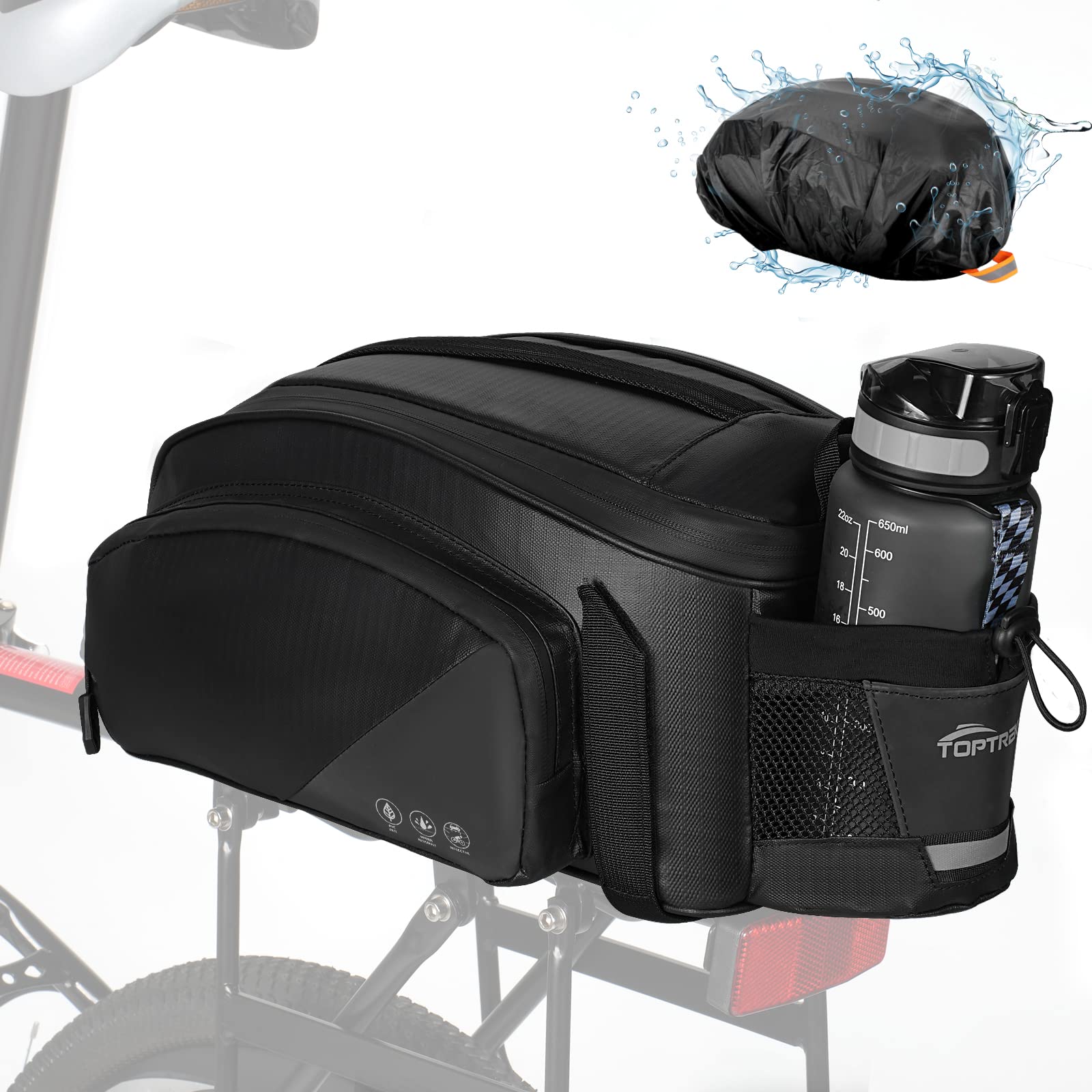 gepaecktraeger-fuer-fahrradtaschen-878rwl.jpg toptrek Fahrradtaschen für Gepäckträger, 12L Gepäckträgertasche, Wasserdicht & Reflektierend Fahrradtasche Gepäckträger Hinten, Multifunktionale ... – Bild 1