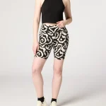 Radlerhose mit breitem Bund für Damen, schwarz bedruckt