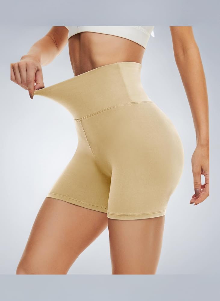 radlerhose-damen-337thm-1.jpg DDOBB Radlerhose Damen Kurze Sporthose High Waist Hotpants Beige | Blickdicht & Bauchweg,4 Wege Stretch,Ideal unter Kleidern & Röcken,Für ... – Bild 1