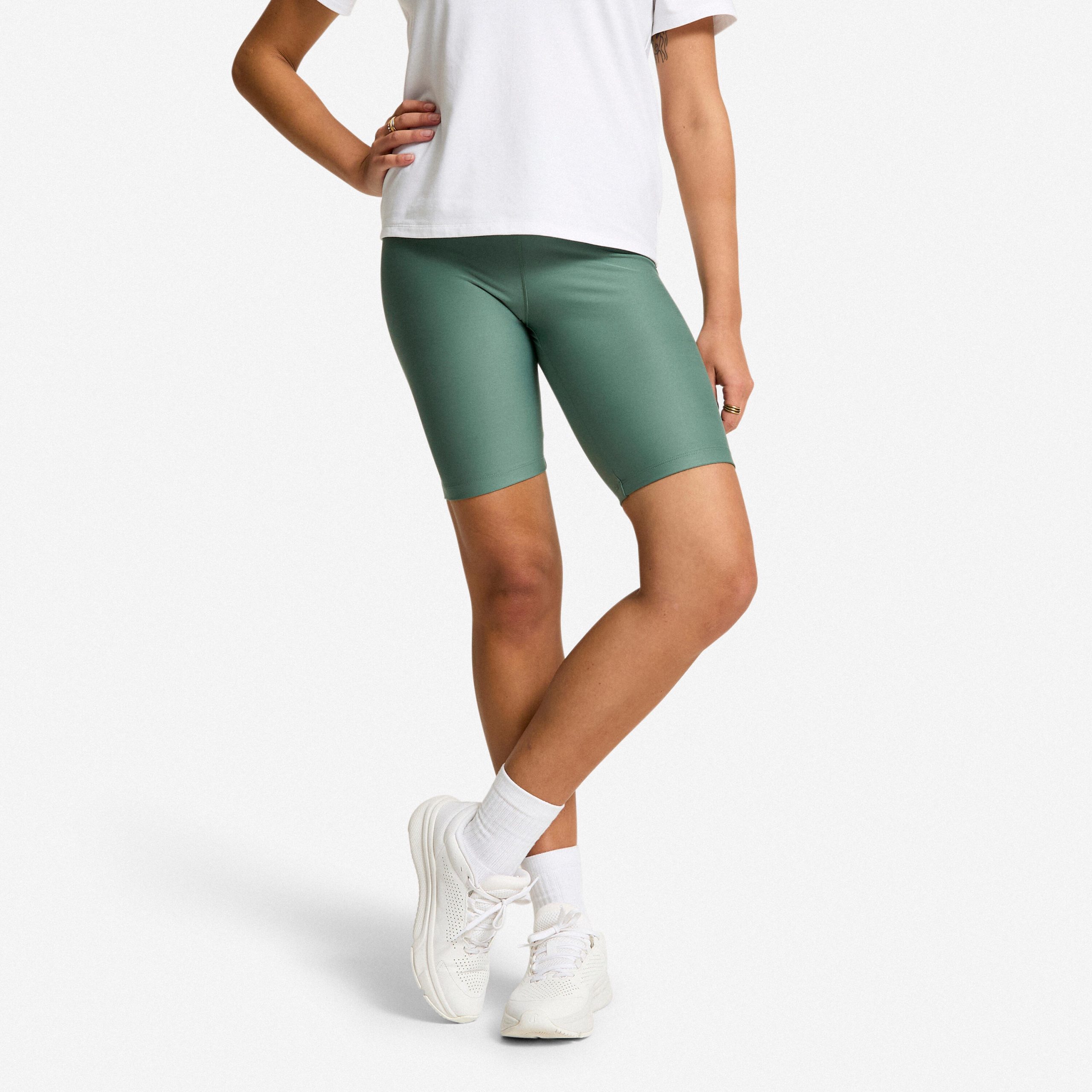 radlerhose-damen-659ezc-1.jpg Radlerhose Damen hoher Taillenbund dunkelgrün – Bild 1