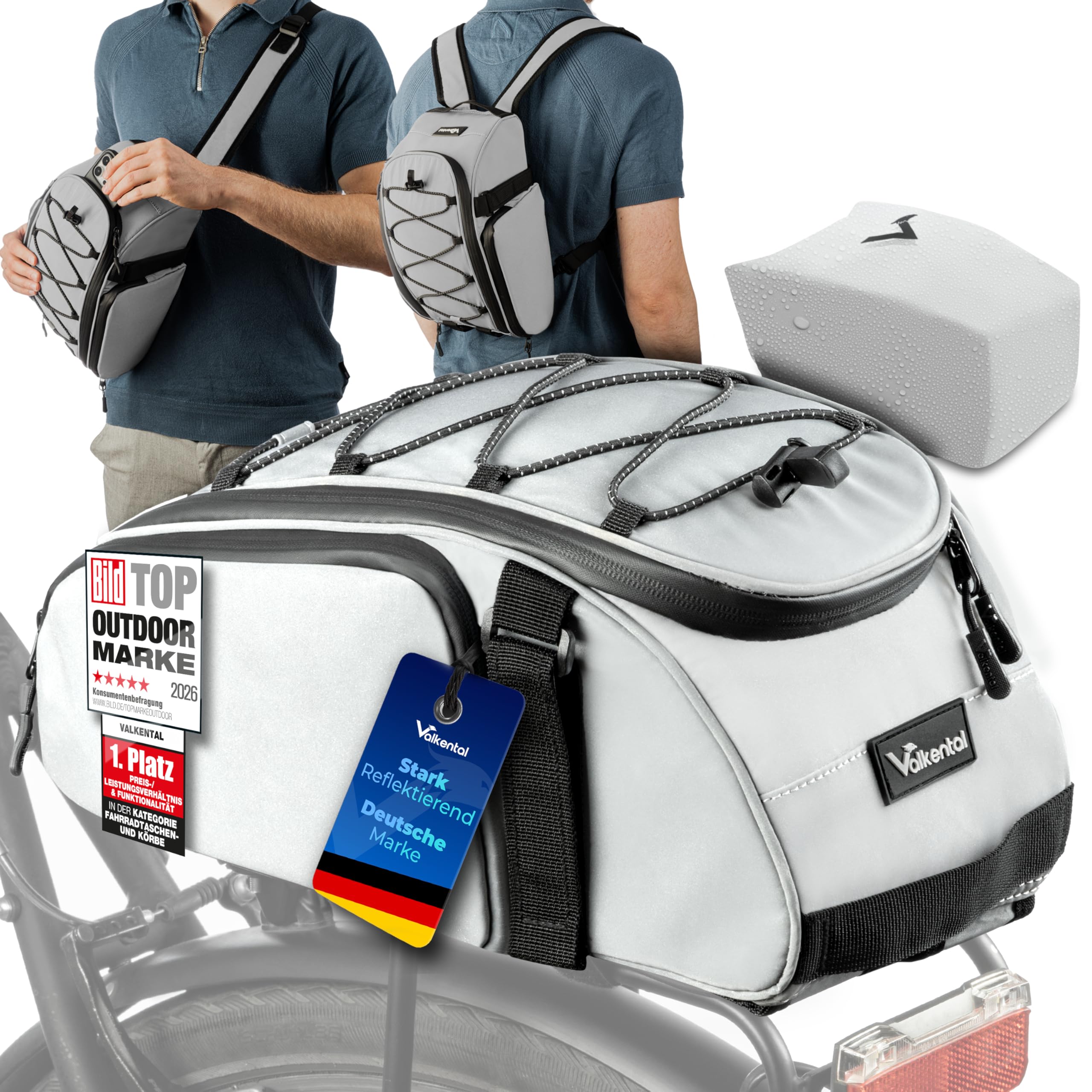 valkental-fahrradtasche-930czg-1.jpg Valkental 3in1 Fahrradtasche 10 14L mit Rucksackfunktion | 3in1 Nutzung als Rucksack, 10 14L Volumen, zahlreiche Fächer, wasserfest & reflektierend, ... – Bild 1